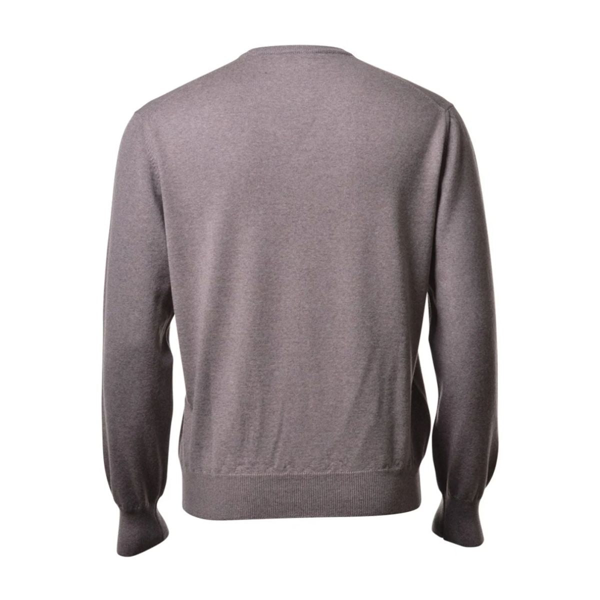 A long-sleeve knit sweater shown from the back, in a heathered gray color, displayed on a clean white background.